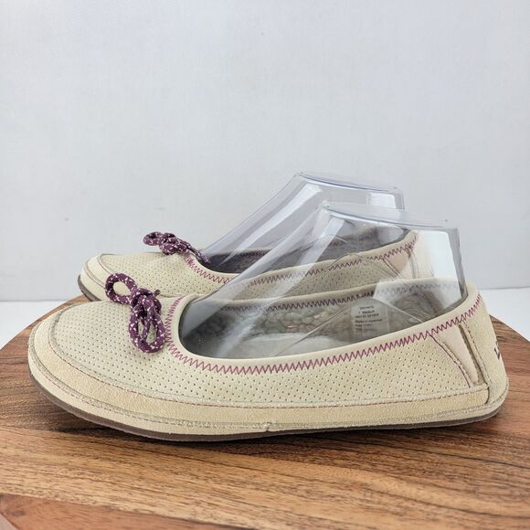 LL Bean Womens Size 7 Cream Purple Hearthside Slip On Comfort Slippers 71341 - Picture 1 of 7